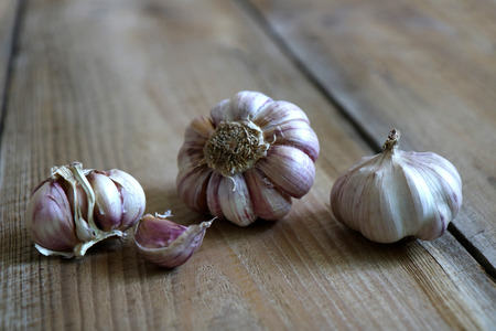 Garlic, Vegetables, Wood texture, Korean Food Ingredientsの写真素材