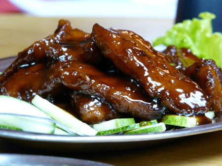 Pork ribs with Chinese barbecue sauceの写真素材