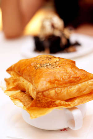 Crispy Croissant with a bowl of Mushroom Soupの写真素材