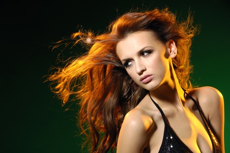 beautiful girl with funning hairs の写真素材
