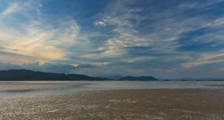 A coastline at sunset looking out over the south China sea in Vung Lam Bay Vietnam.