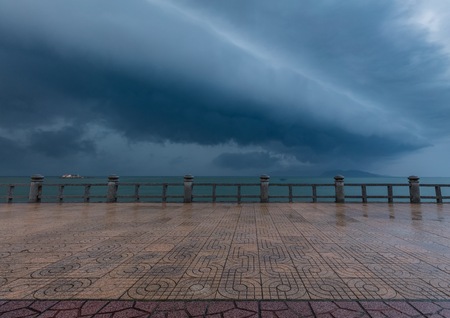 A stormy grey morning sky over the south China sea off the coast of Nha Trang Vietnam.の写真素材