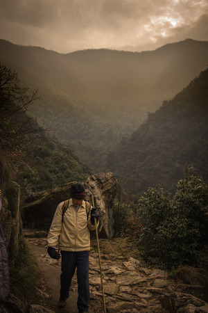 an hiking old manの写真素材