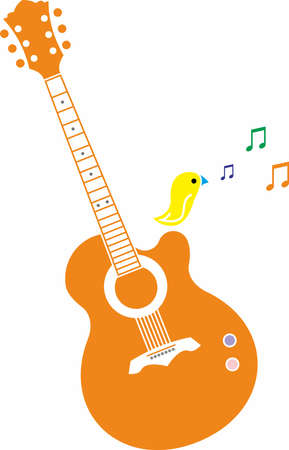 Acoustic guitar, musical instrument with beautiful sound Like a little bird singingのイラスト素材