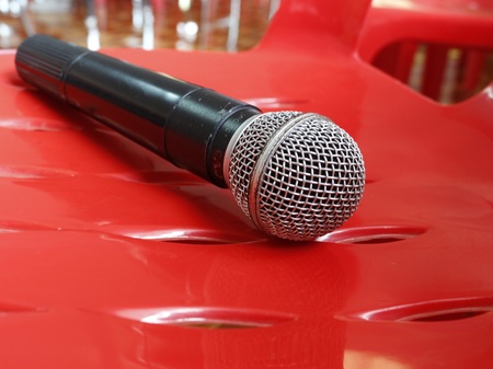 microphone on red  backgroundの写真素材