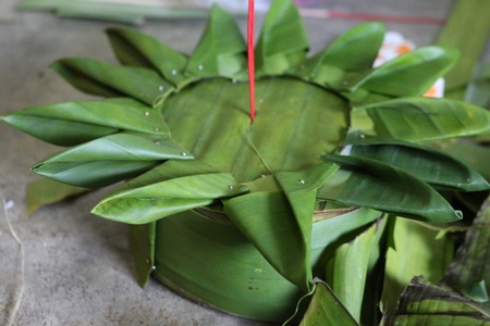 banana leave vessel Loy Krathong Dayの写真素材