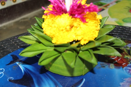 banana leave vessel Loy Krathong Dayの写真素材