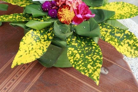 banana leave vessel Loy Krathong Dayの写真素材