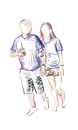 couple people life in city illustrationの写真素材