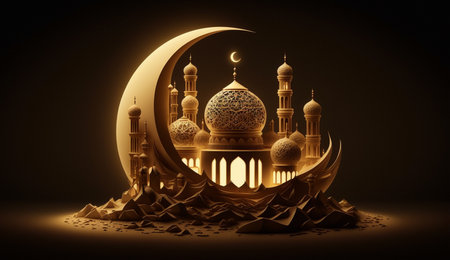 Islamic greetings ramadan kareem background with beautiful gold lanternsの素材