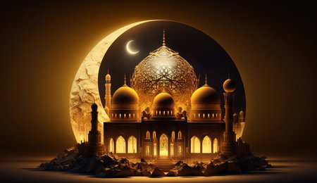 Islamic greetings ramadan kareem background with beautiful gold lanternsの素材