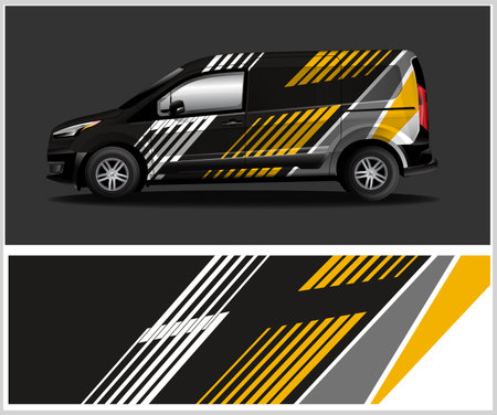 Car decal wrap design vector, Graphic abstract stripe racing background designs for vehicle, race car, rally, adventure and liveryのイラスト素材