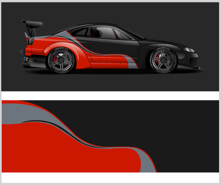 Sport car wrap sticker design and sports car decal wrap design vectorのイラスト素材