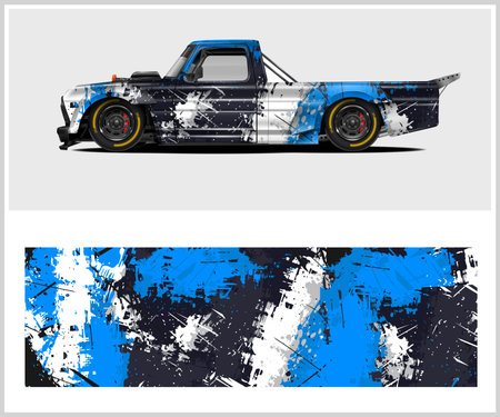 Racing car wrap design vector. Graphic abstract background for vehicle vinyl stickersのイラスト素材