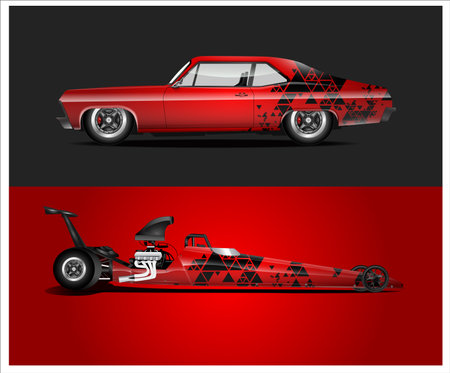 Racing car wrap design and vinyl sticker design vector. Racing car wrap design vectorのイラスト素材