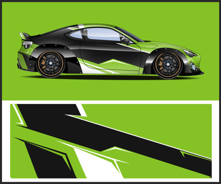 Sport car wrap decal design vector. Graphic abstract racing background design for vehicle vinyl wrap.のイラスト素材