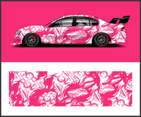 Car wrap decal design vector. Graphic abstract stripe racing background designs for vehicle, race car, rallyのイラスト素材