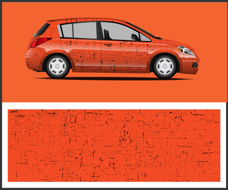 Rear and front view of a car on an orange background.のイラスト素材