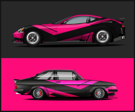 Sport car wrap design vector. Graphic abstract racing background kit designs for vehicle, race car, rally, adventure and liveryのイラスト素材