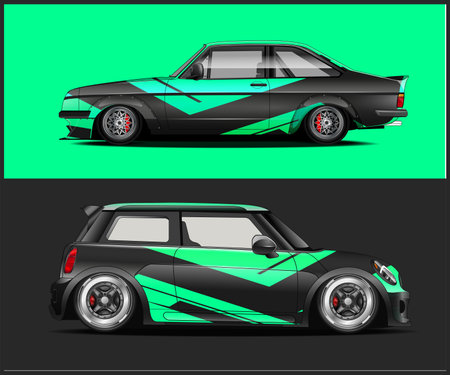 Sport car decal wrap design vector. Graphic abstract racing background kit designs for vehicle, race car, rally, adventure and liveryのイラスト素材