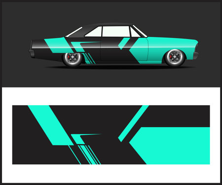 Car wrap decal graphic design vector. Graphic abstract stripe racing background designs for vehicle, race car, rally, adventure and liveryのイラスト素材