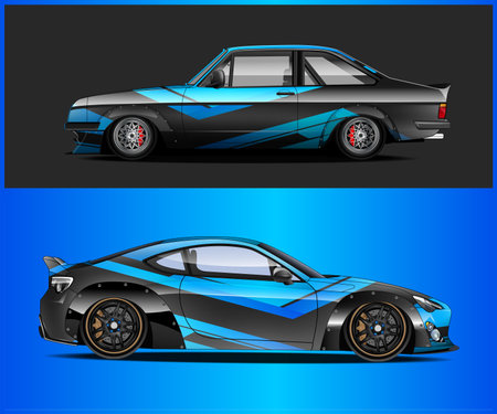 Sport car wrap design vector. Graphic abstract racing background kit designs for vehicle, race car, rally, adventure and liveryのイラスト素材