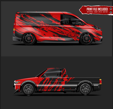 Car wrap design vector. Graphic abstract racing background kit designs for vehicle, race car, rally, adventure and liveryのイラスト素材