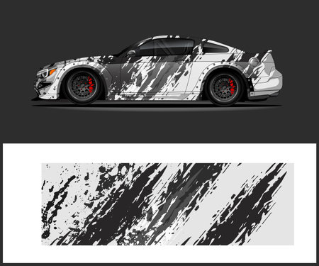Sport car wrap decal design vector. Graphic abstract stripe racing background designs for wrap cargo van, race car, rally, adventure vehicle. Eps 10のイラスト素材