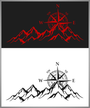 Compass on the background of the mountains. Vector Illustration.のイラスト素材