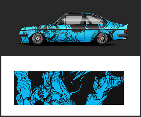 Racing car wrap design vector. Graphic abstract stripe racing backgroundのイラスト素材