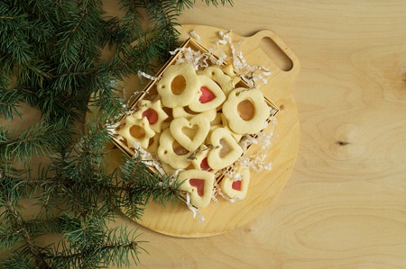 vintage cookies with caramel in the shape of a heart