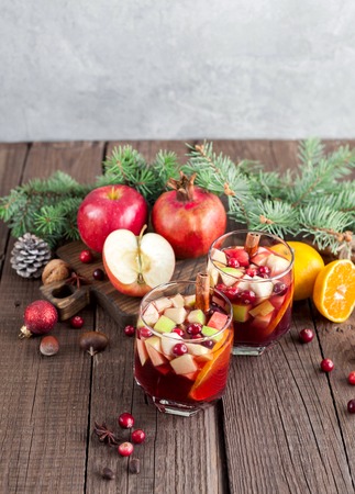 Sangria with Apple, cranberry and orange for Christmas tableの写真素材