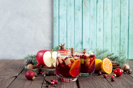 Sangria with Apple, cranberry and orange for Christmas tableの写真素材