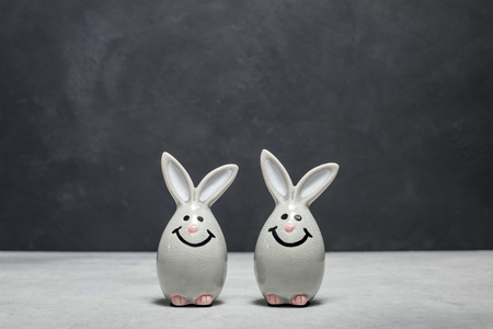 Figurines Easter Bunny on a black backgroundの写真素材