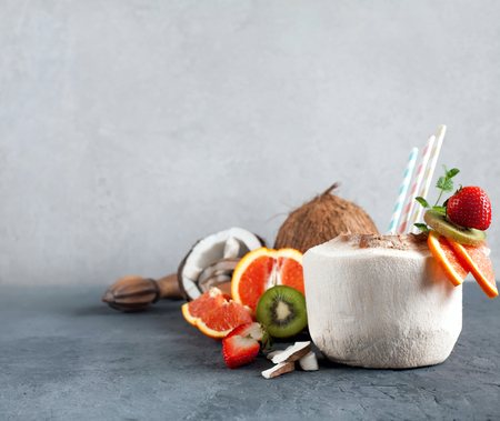 Coconut cocktail with fresh fruit