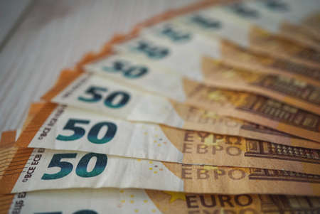 Cash in 50 euros as currency in banknotes as means of payment in Europeの写真素材