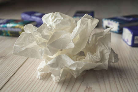 White soft used and new handkerchiefs to brush the noseの写真素材