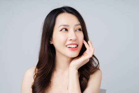 beautiful asian girl portrait, isolated on white backgroundの写真素材