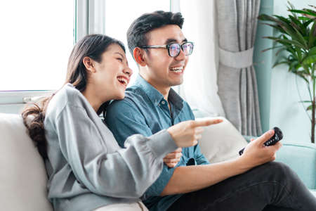 Asian couple arguing at homeの写真素材