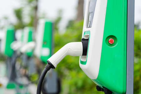 image of electric car charging postの写真素材