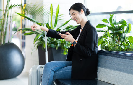 Asian businesswoman portrait at the airportの写真素材