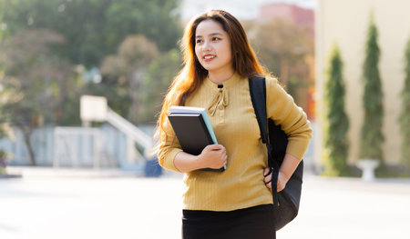 Portrait of a beautiful Asian female student at universityの写真素材