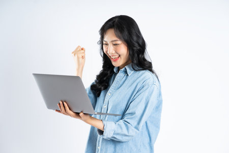 beautiful asian girl image on white backgroundの写真素材