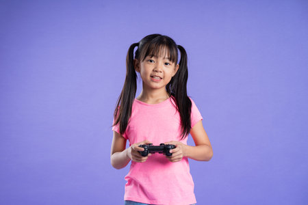 beautiful asian girl portrait posing on purple background