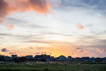 sunset image at a fishing village on the island of Phu Quy Binh Thuan, Vietnamの写真素材
