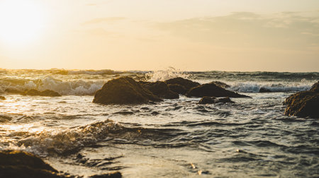 Pictures of sunset on the sea at the beautiful islandの写真素材