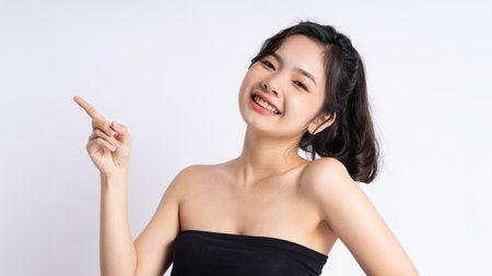 beautiful asian woman portrait on white backgroundの写真素材