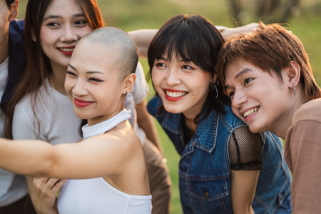 Image of a group of young Asian people laughing happily togetherの写真素材