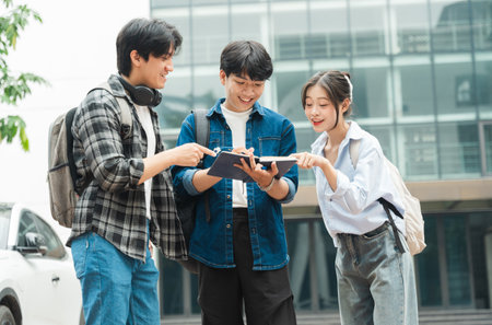 Portrait image of a group of Asian students at universityの写真素材