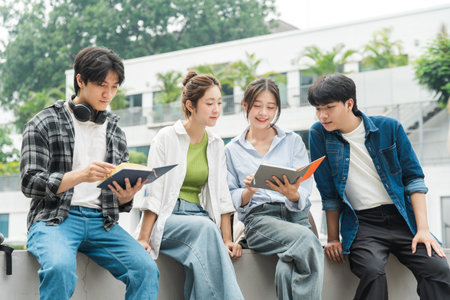 Portrait image of a group of Asian students at universityの写真素材